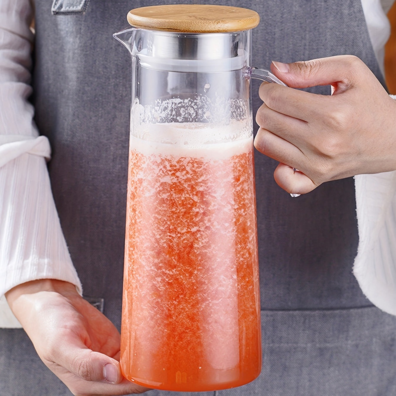 Heavy Duty 1pc Water Pitcher With Lid - 37.1oz/54.1oz Stainless Steel or Wooden Lid - For Juice, Bubble Tea, Summer Drinkware, Kitchen Stuff, Home Kitchen Items, Birthday Gifts