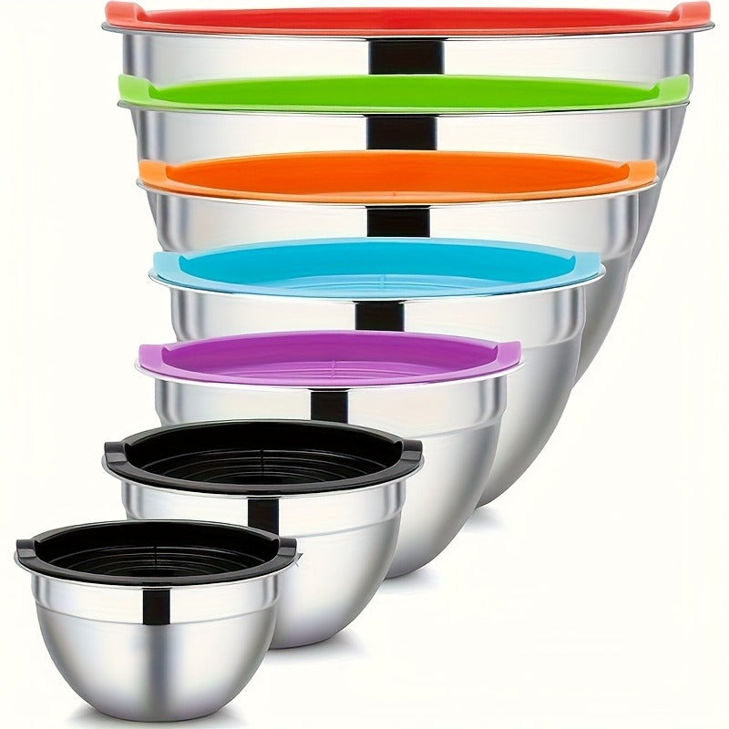 [Mixing Bowl | Stainless Steel] 7pcs Stainless Steel The Mixing Bowl with Cover | Used in The Kitchen, Suit for Baking, Preparing, Cooking and Serving Food, and Can Save Space