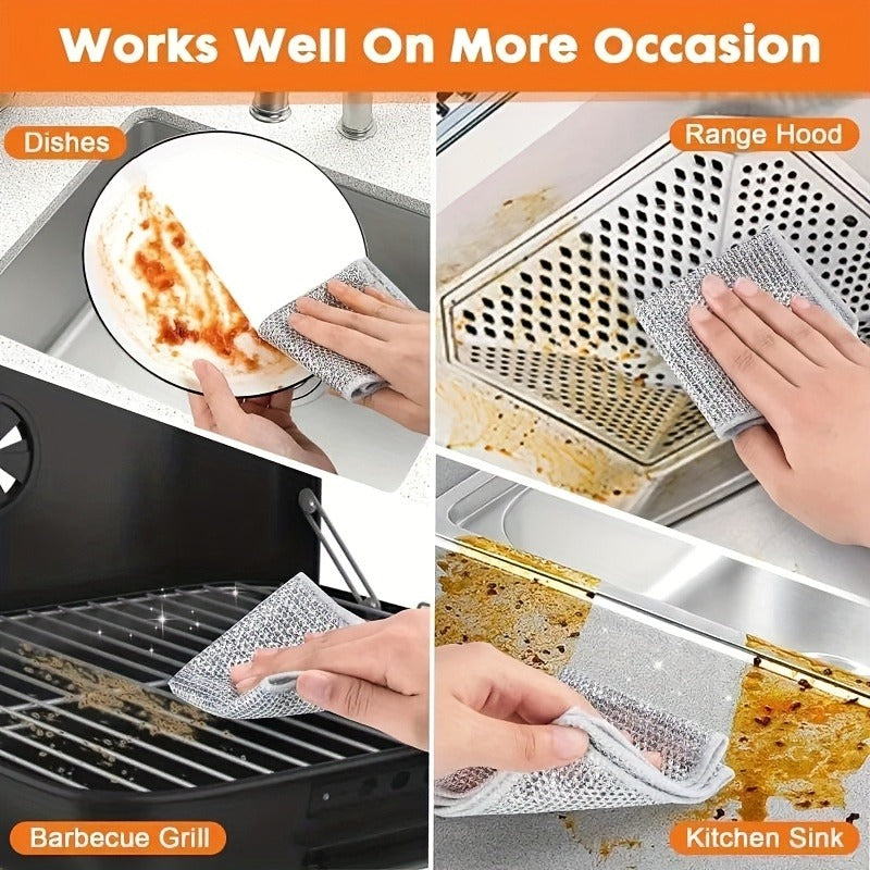 Metal Wire Rags, Cleaning Cloth Towels Scrub Rags Household Kitchen Pot Washing And Dishwashing Double Sided Rags Cleaning Cloth, Commercial Cleaning Cloth, Kitchen Degreasing Cloth, Durable Steel Ball Replacement - Affordable And Easy To Clean