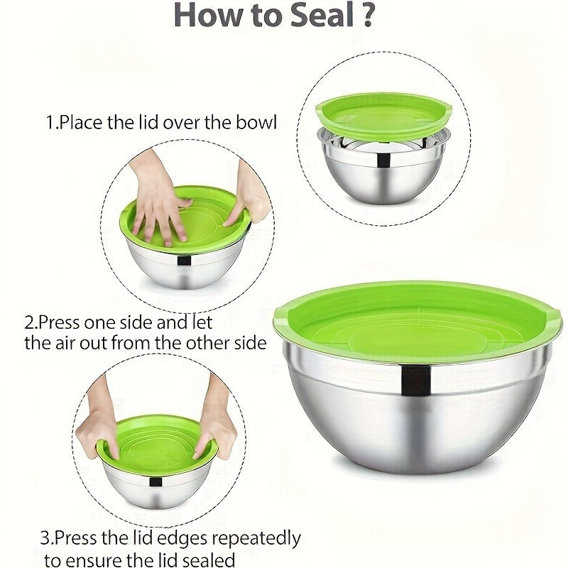 [Mixing Bowl | Stainless Steel] 7pcs Stainless Steel The Mixing Bowl with Cover | Used in The Kitchen, Suit for Baking, Preparing, Cooking and Serving Food, and Can Save Space