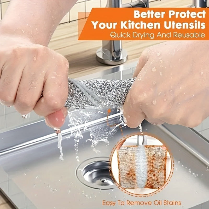 Metal Wire Rags, Cleaning Cloth Towels Scrub Rags Household Kitchen Pot Washing And Dishwashing Double Sided Rags Cleaning Cloth, Commercial Cleaning Cloth, Kitchen Degreasing Cloth, Durable Steel Ball Replacement - Affordable And Easy To Clean