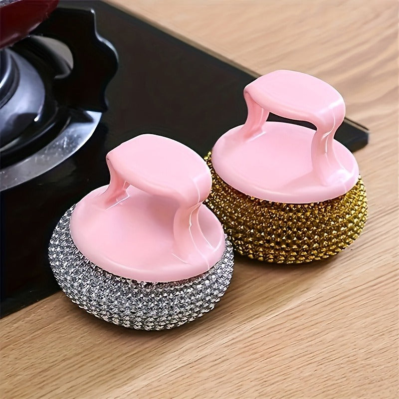 Stainless Steel Sponge Handle Brush, Replaceable Handle and Detachable Debris Ball, Dishwasher Cleaning Tool, Scratch-Free Nano, Household Residue-free Multi-purpose Kitchen Cleaning Tool