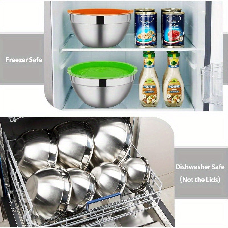 [Mixing Bowl | Stainless Steel] 7pcs Stainless Steel The Mixing Bowl with Cover | Used in The Kitchen, Suit for Baking, Preparing, Cooking and Serving Food, and Can Save Space