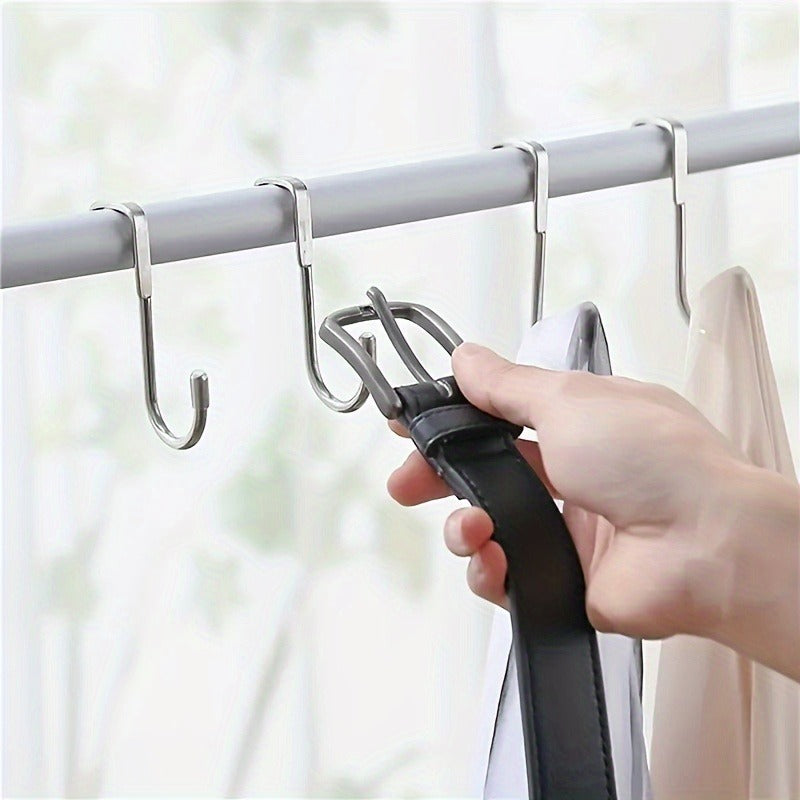 2pcs Heavy-Duty Stainless Steel S-Shaped Hooks - Rust-Resistant, No-Drill Easy Installation for Bedroom, Bathroom & Kitchen - Space-Saving Double Door Hangers for Cabinets & Organizers