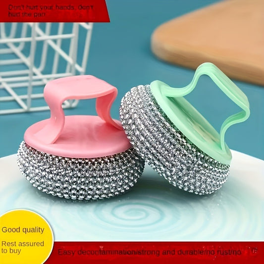 Stainless Steel Sponge Handle Brush, Replaceable Handle and Detachable Debris Ball, Dishwasher Cleaning Tool, Scratch-Free Nano, Household Residue-free Multi-purpose Kitchen Cleaning Tool
