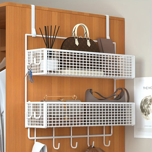 2-Tier Iron Over-the-Door Storage Rack with Hooks and Mesh Baskets for Bathroom, Bedroom, Kitchen, Office, Industrial & Commercial Cleaning