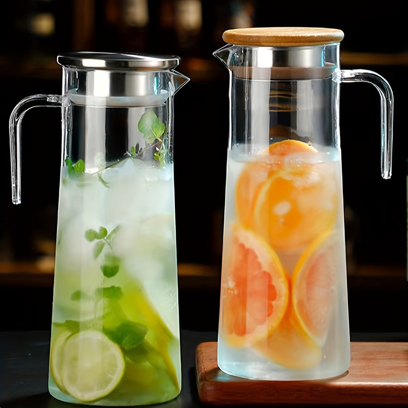Heavy Duty 1pc Water Pitcher With Lid - 37.1oz/54.1oz Stainless Steel or Wooden Lid - For Juice, Bubble Tea, Summer Drinkware, Kitchen Stuff, Home Kitchen Items, Birthday Gifts