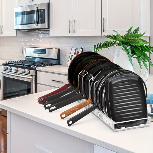 10 Storage Compartments For Cookware, Expandable Lid, Frying Pan, And Dish Storage Rack - White/black, Suitable For Kitchen Countertops, Cabinets, And Storage Space Under Sinks, Quickly Accessible.