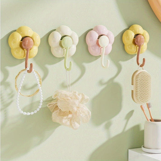 3 Pieces Sunflower Suction Cup Hooks - No Drilling Required, Traceless Wall Hooks, Strong Adhesion, Durable Plastic, Multi-Purpose, Suitable for Kitchen, Bathroom, Living Room, Bright Yellow Pink Green Flower Decoration, Practical Hooks