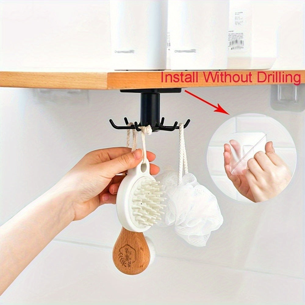 360° Swivel Utility Hook - Self-adhesive Under Cabinet Organizer for Kitchen, Bathroom and Office - Easy to Install, No Drilling Design for Hanging Utensils, Tools, Rags, Keys - Space-saving Storage Solution for Smooth Surfaces