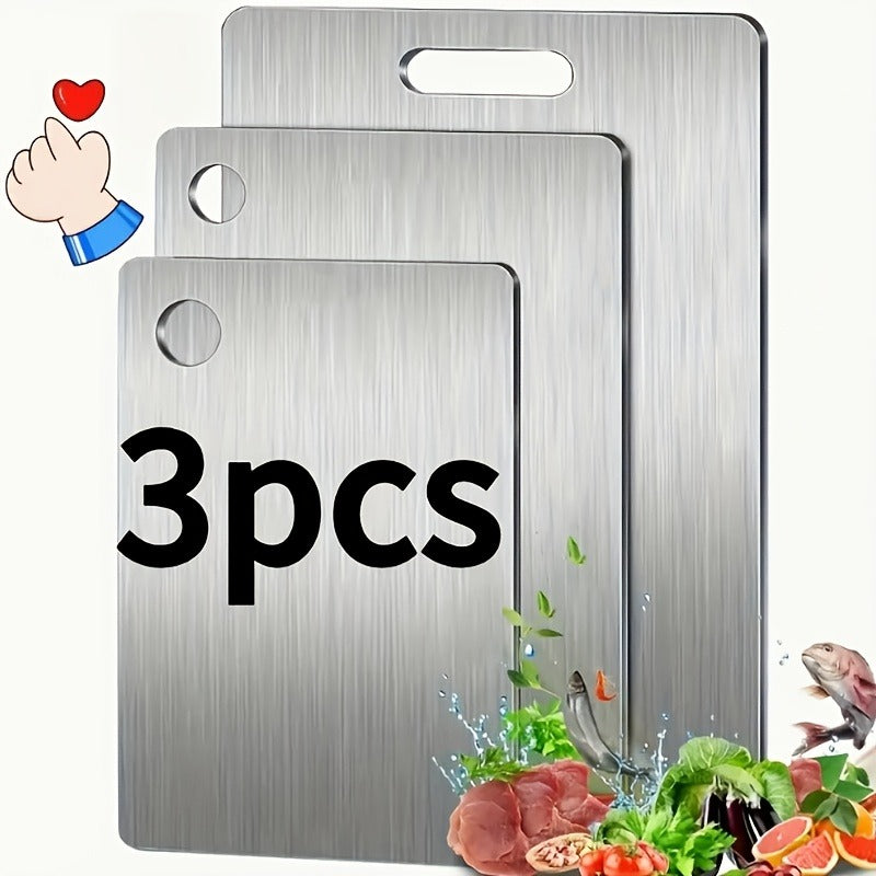 3pcs Premium Stainless Steel Cutting Boards Set - Durable, Easy to Clean, Kitchen-Ready, Space-Saving, Rust-Resistant, and BPA-Free for Safe Food