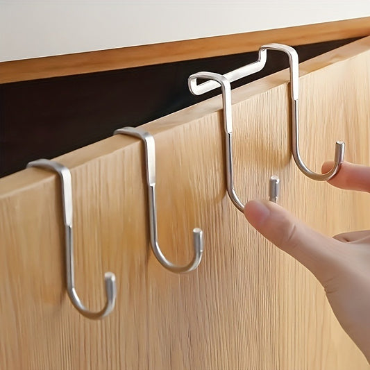 2pcs Heavy-Duty Stainless Steel S-Shaped Hooks - Rust-Resistant, No-Drill Easy Installation for Bedroom, Bathroom & Kitchen - Space-Saving Double Door Hangers for Cabinets & Organizers