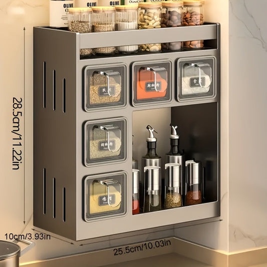 3 Tier Shelf No Drilling Removable Steel Iron Shelf 5 Jar Wall Mounted Spice Rack Kitchen Organizer Spice Bottle Hanging Organizer Household