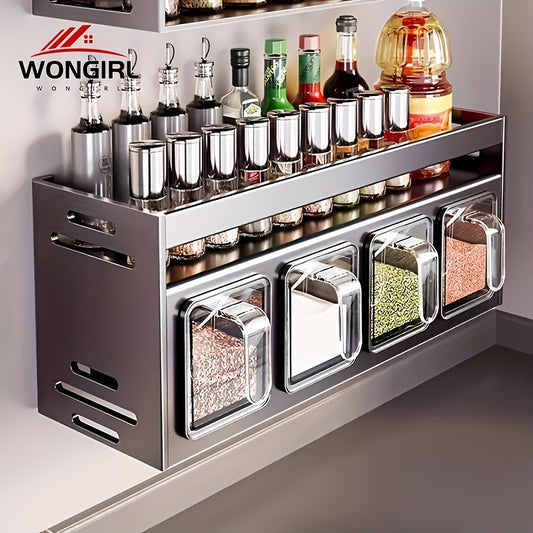 Wall-Mounted Spice Organizer Set - Durable Aluminum, Easy No-Drill Installation | Includes Seasoning Containers & Canisters for Kitchen