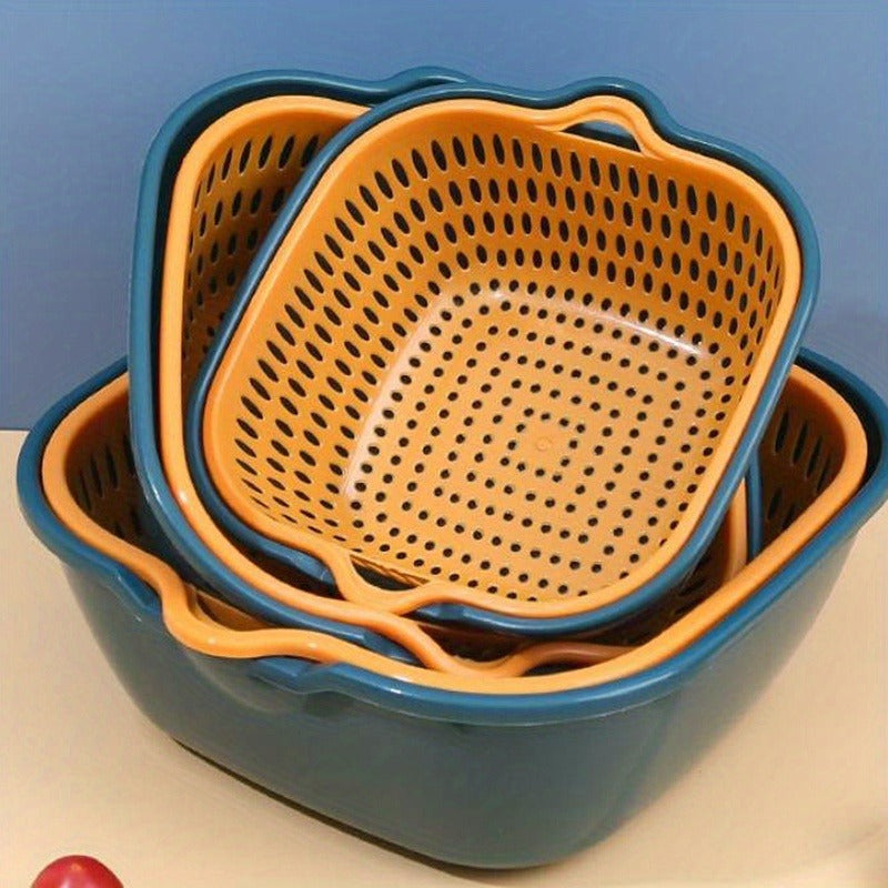 [Plastic Drainer Basket], Double-layer Plastic Drainer Basket, Reusable Household Drainer Basket, Suitable for Kitchen, Fruits and Vegetables, Multi-purpose for Living Room, Bedroom, Bathroom, Terrace - No Electricity Required