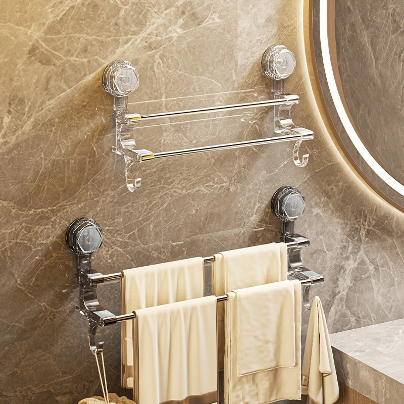 1 piece towel rack with suction cup, non-perforated wall hanging towel rack with hook, bathroom organizer, for towels and bathroom accessories, metal hooks for home and bathroom decor