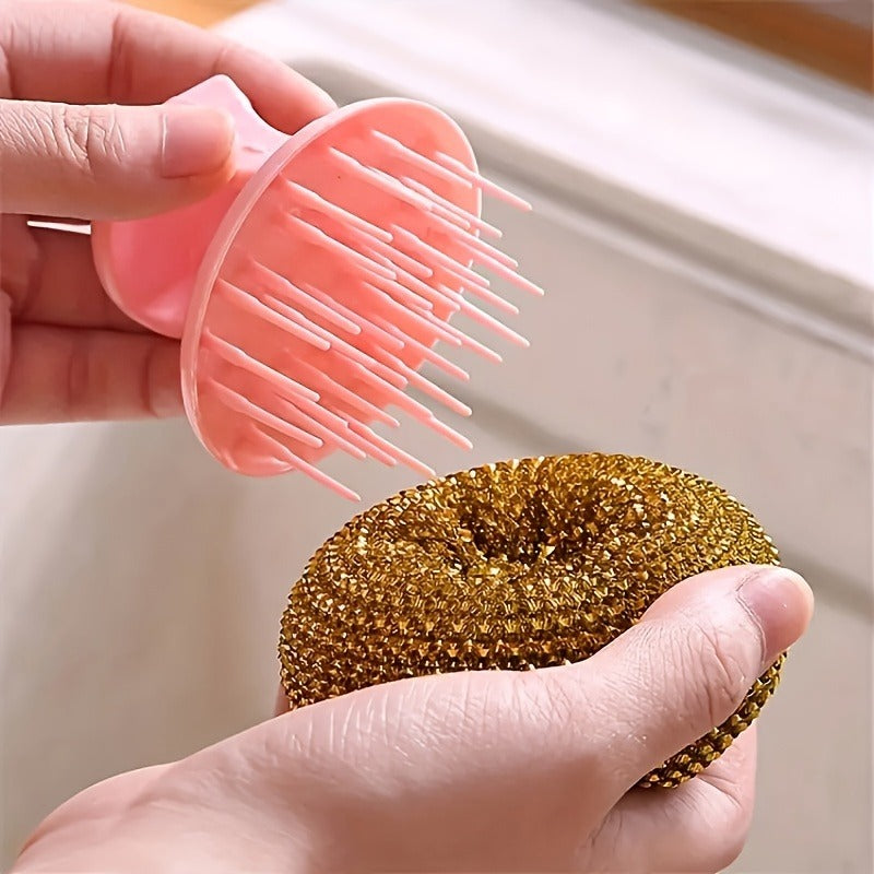 Stainless Steel Sponge Handle Brush, Replaceable Handle and Detachable Debris Ball, Dishwasher Cleaning Tool, Scratch-Free Nano, Household Residue-free Multi-purpose Kitchen Cleaning Tool