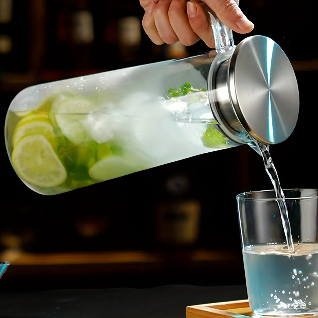 Heavy Duty 1pc Water Pitcher With Lid - 37.1oz/54.1oz Stainless Steel or Wooden Lid - For Juice, Bubble Tea, Summer Drinkware, Kitchen Stuff, Home Kitchen Items, Birthday Gifts