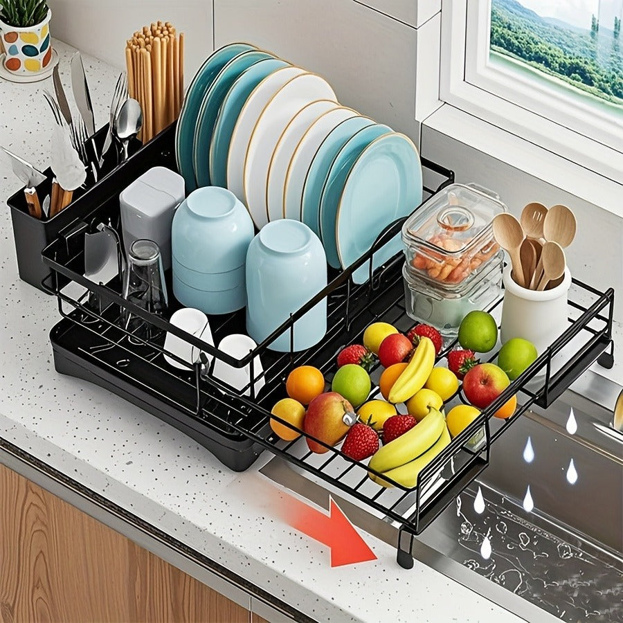 2-in-1 Expandable Rust-Resistant Metal Dish Drying Rack With Pan Slotså Utensil Holder, And Drainboard For Space-Saving Kitchen Counter And Sink Organization, Dish Rack For Kitchen Counter, Dish Drying Rack Over Sink
