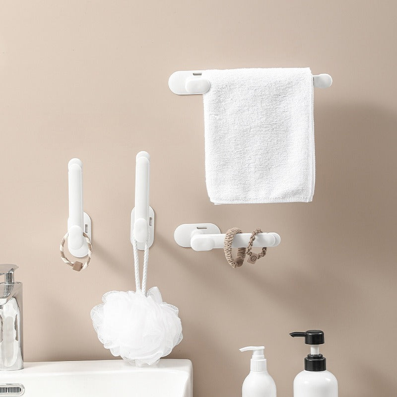 Versatile No-Drill White L-Shaped Telescopic Hook - Stretchable, Wall-Mounted Hanger for Doors, Bathrooms & Kitchens - Modern Plastic Design with Adhesive Backing, Bathroom Hanger, Towel Racks