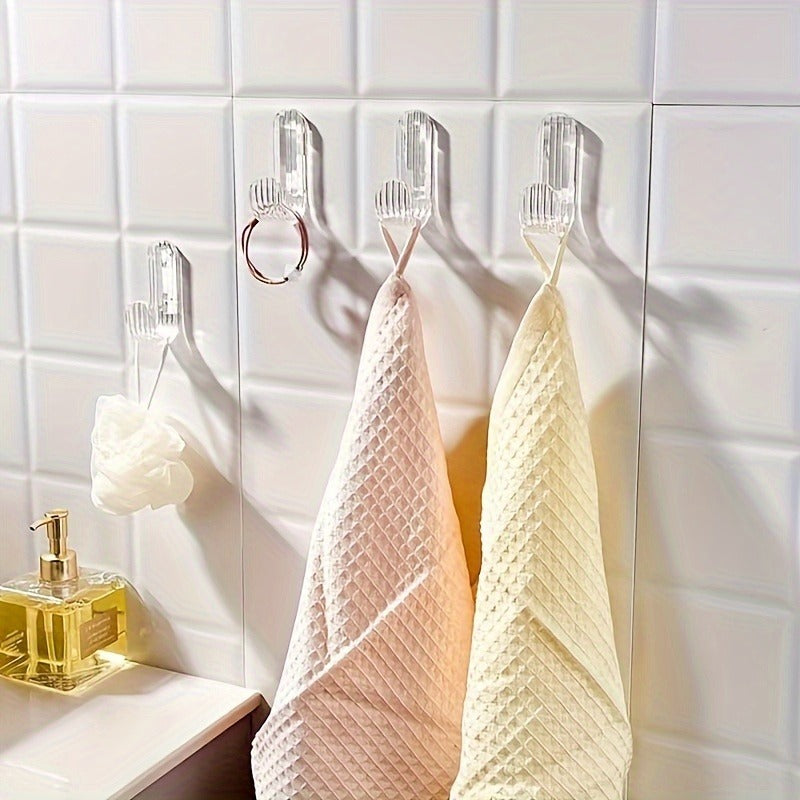 Transparent Acrylic Sticky Hooks, Wall-Mounted Easy to Install, No Need to Punch Holes, Strong Grip, Suitable for Bathrobes, Towels, Bathrooms, Bedrooms, Living Rooms, Storage Decorative, Utility Hooks