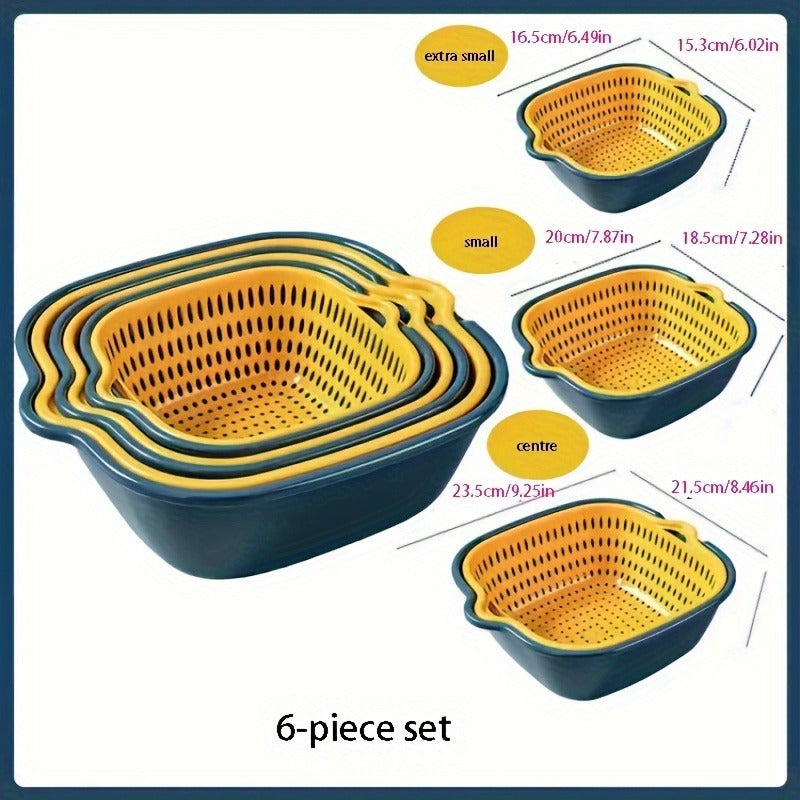 [Plastic Drainer Basket], Double-layer Plastic Drainer Basket, Reusable Household Drainer Basket, Suitable for Kitchen, Fruits and Vegetables, Multi-purpose for Living Room, Bedroom, Bathroom, Terrace - No Electricity Required