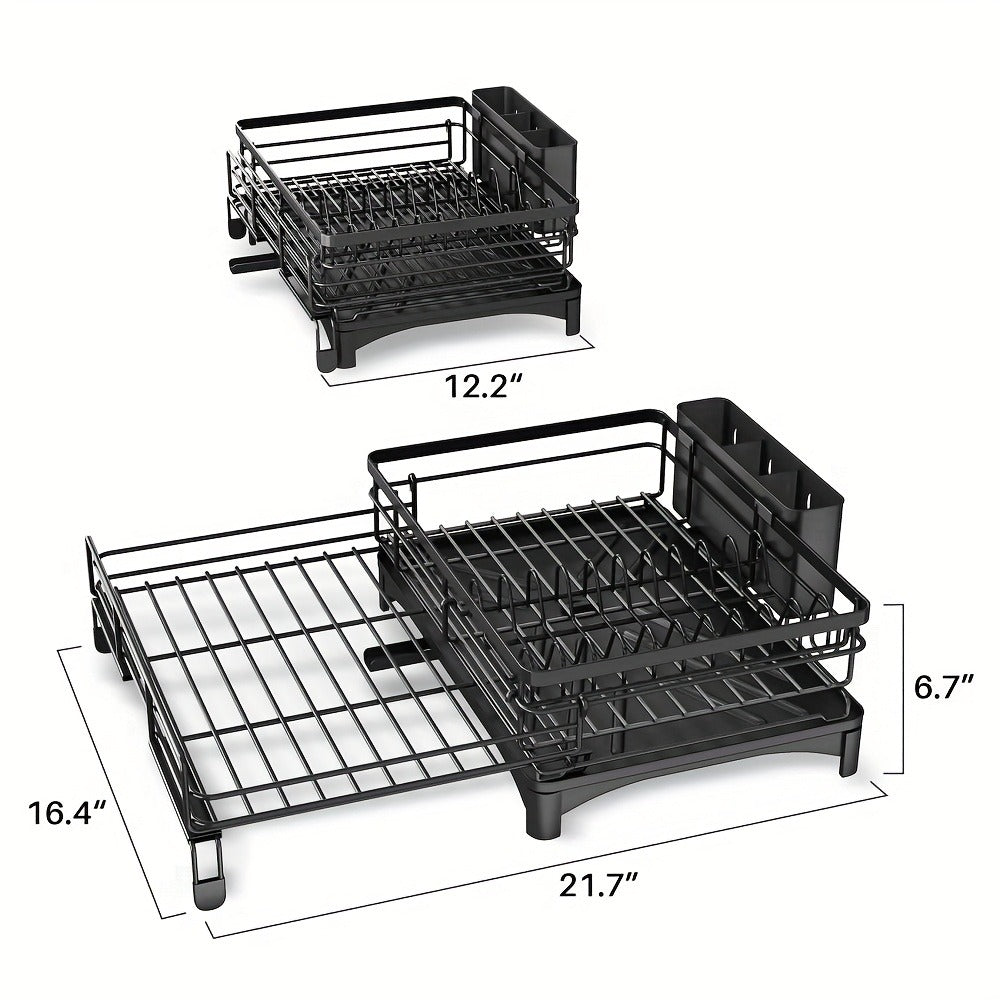 2-in-1 Expandable Rust-Resistant Metal Dish Drying Rack With Pan Slotså Utensil Holder, And Drainboard For Space-Saving Kitchen Counter And Sink Organization, Dish Rack For Kitchen Counter, Dish Drying Rack Over Sink