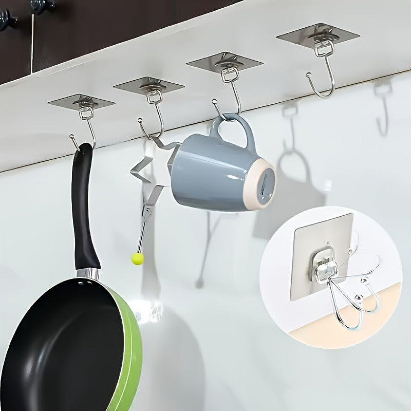 5pcs Of Hooks, Strong Adhesive, Wall Mounted, Transparent Hooks, No Punching Hooks, No Marks, Strong Load-bearing, Bathroom, Kitchen, Adhesive Hooks, Utility Hooks