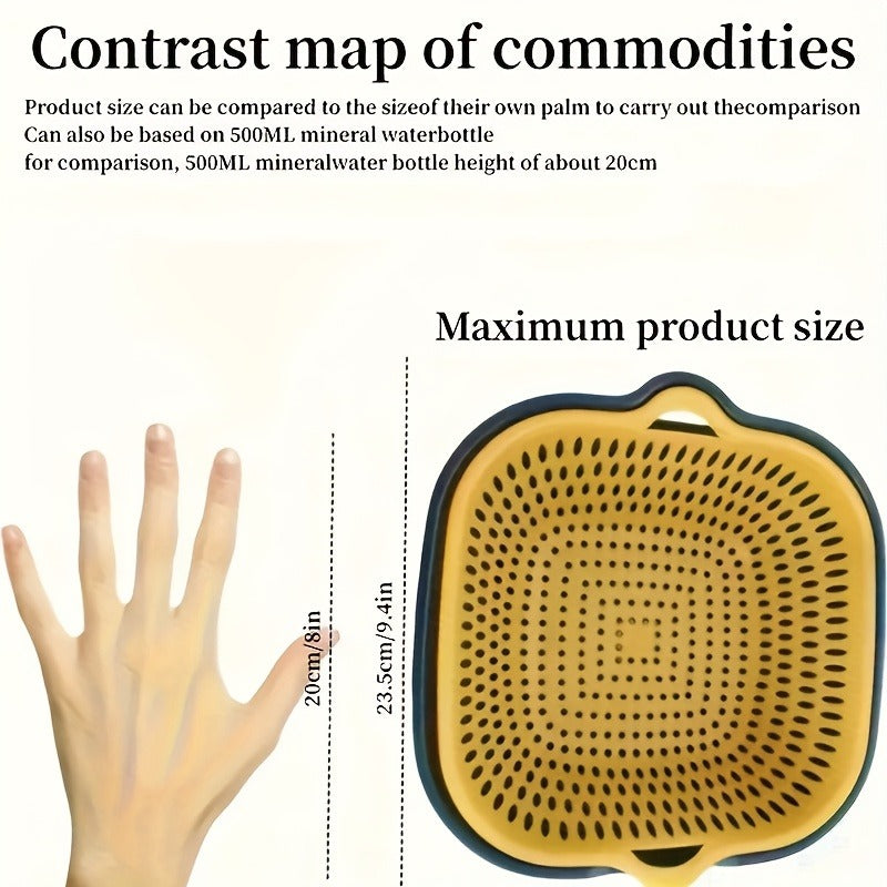 [Plastic Drainer Basket], Double-layer Plastic Drainer Basket, Reusable Household Drainer Basket, Suitable for Kitchen, Fruits and Vegetables, Multi-purpose for Living Room, Bedroom, Bathroom, Terrace - No Electricity Required