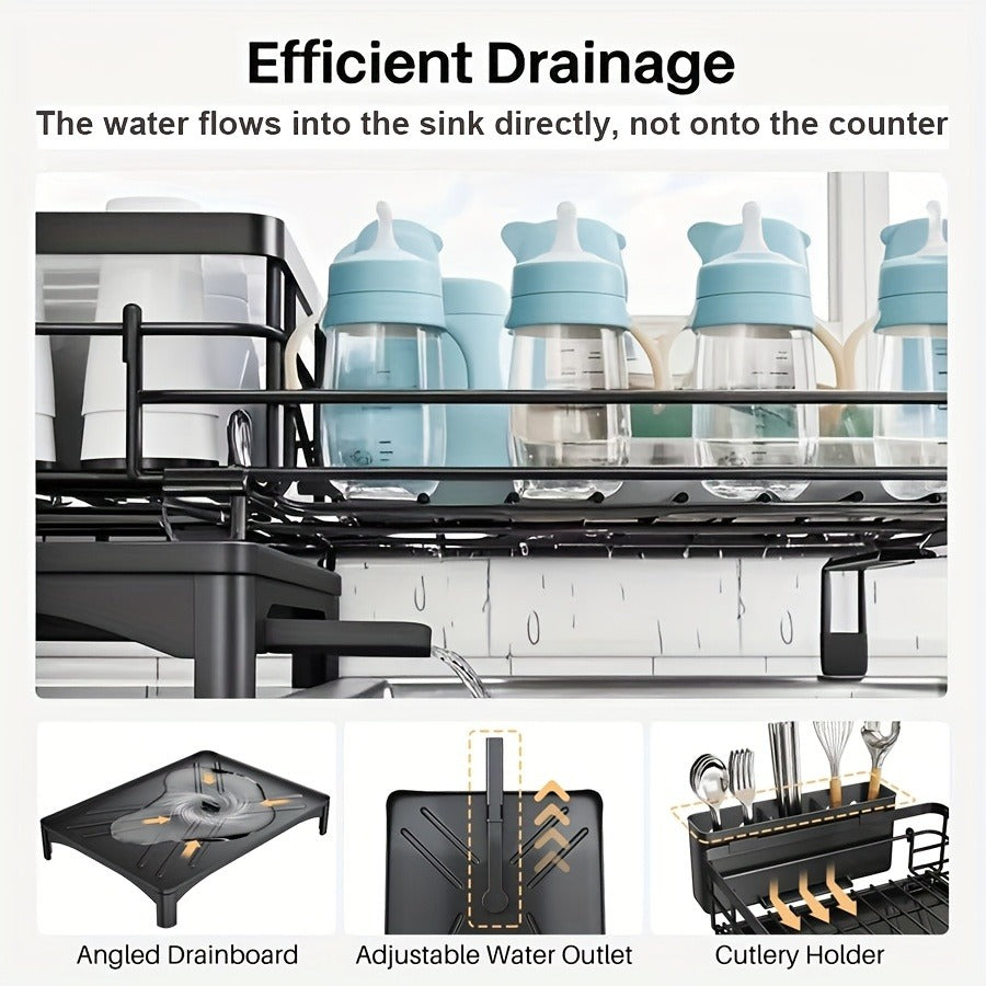 2-in-1 Expandable Rust-Resistant Metal Dish Drying Rack With Pan Slotså Utensil Holder, And Drainboard For Space-Saving Kitchen Counter And Sink Organization, Dish Rack For Kitchen Counter, Dish Drying Rack Over Sink