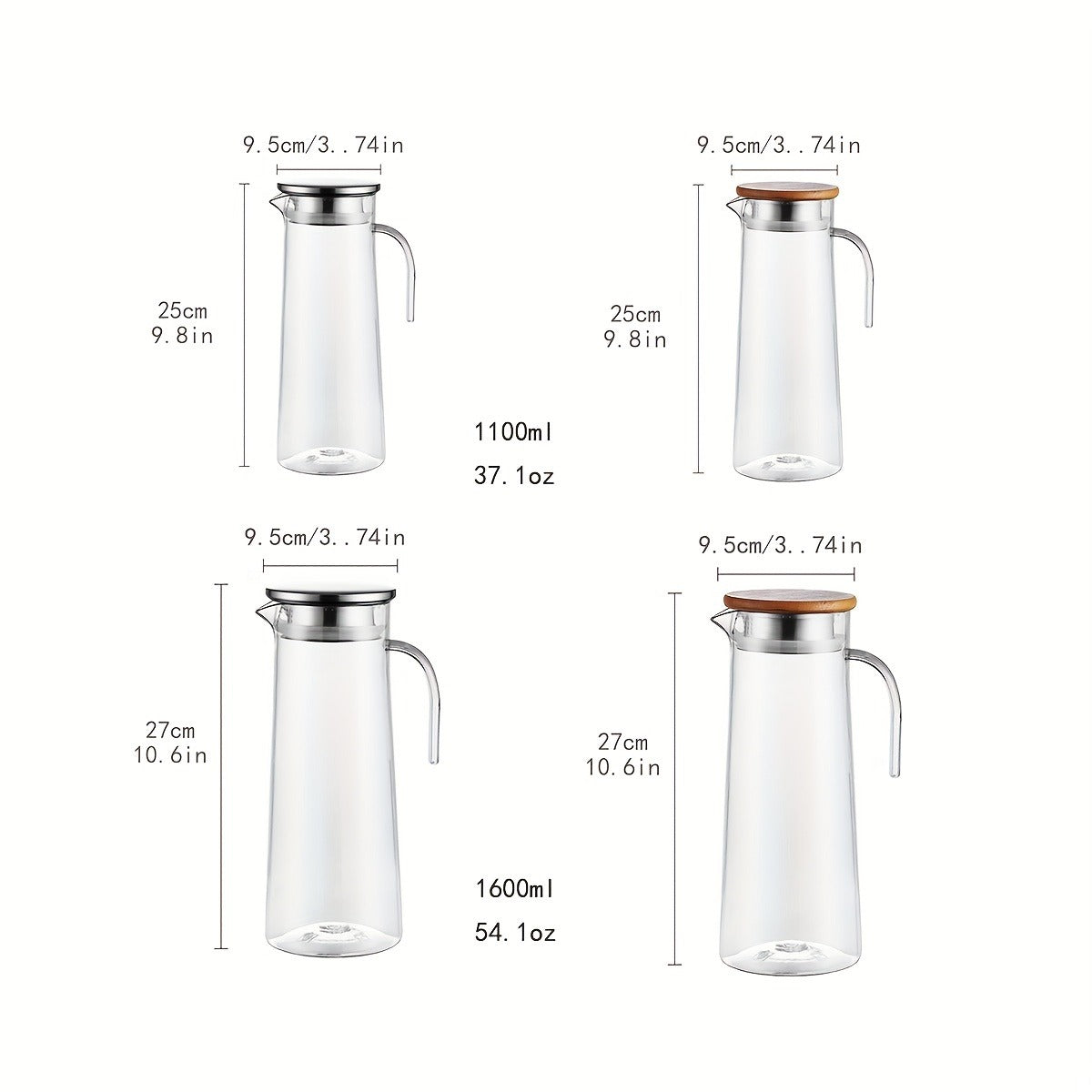 Heavy Duty 1pc Water Pitcher With Lid - 37.1oz/54.1oz Stainless Steel or Wooden Lid - For Juice, Bubble Tea, Summer Drinkware, Kitchen Stuff, Home Kitchen Items, Birthday Gifts