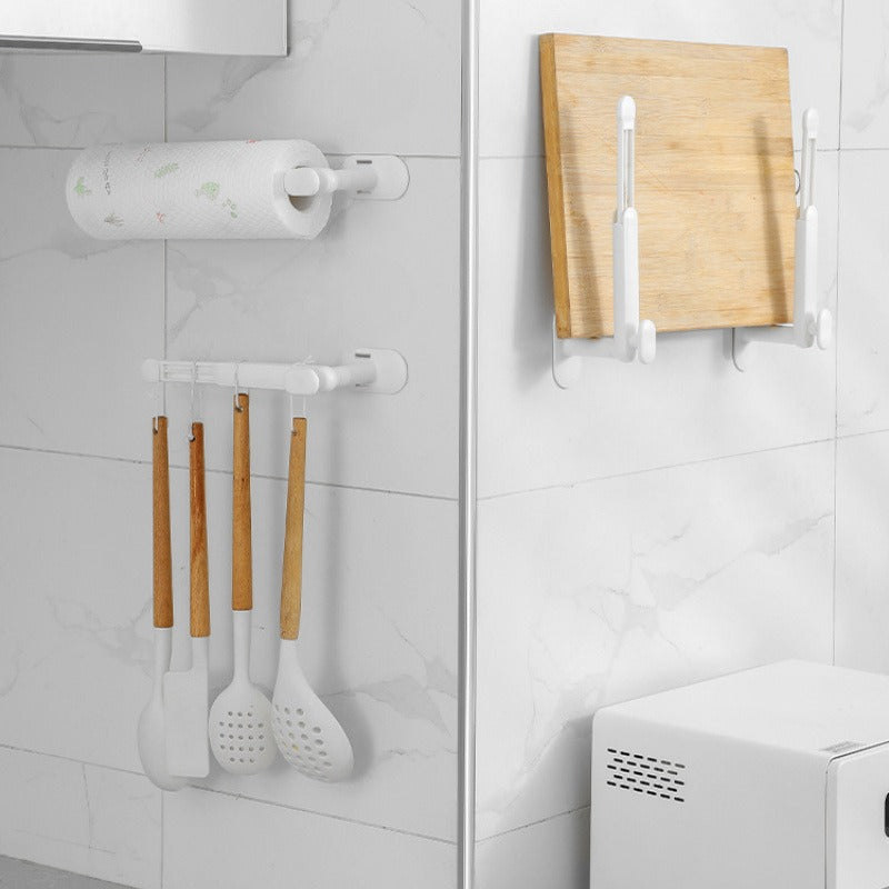 Versatile No-Drill White L-Shaped Telescopic Hook - Stretchable, Wall-Mounted Hanger for Doors, Bathrooms & Kitchens - Modern Plastic Design with Adhesive Backing, Bathroom Hanger, Towel Racks