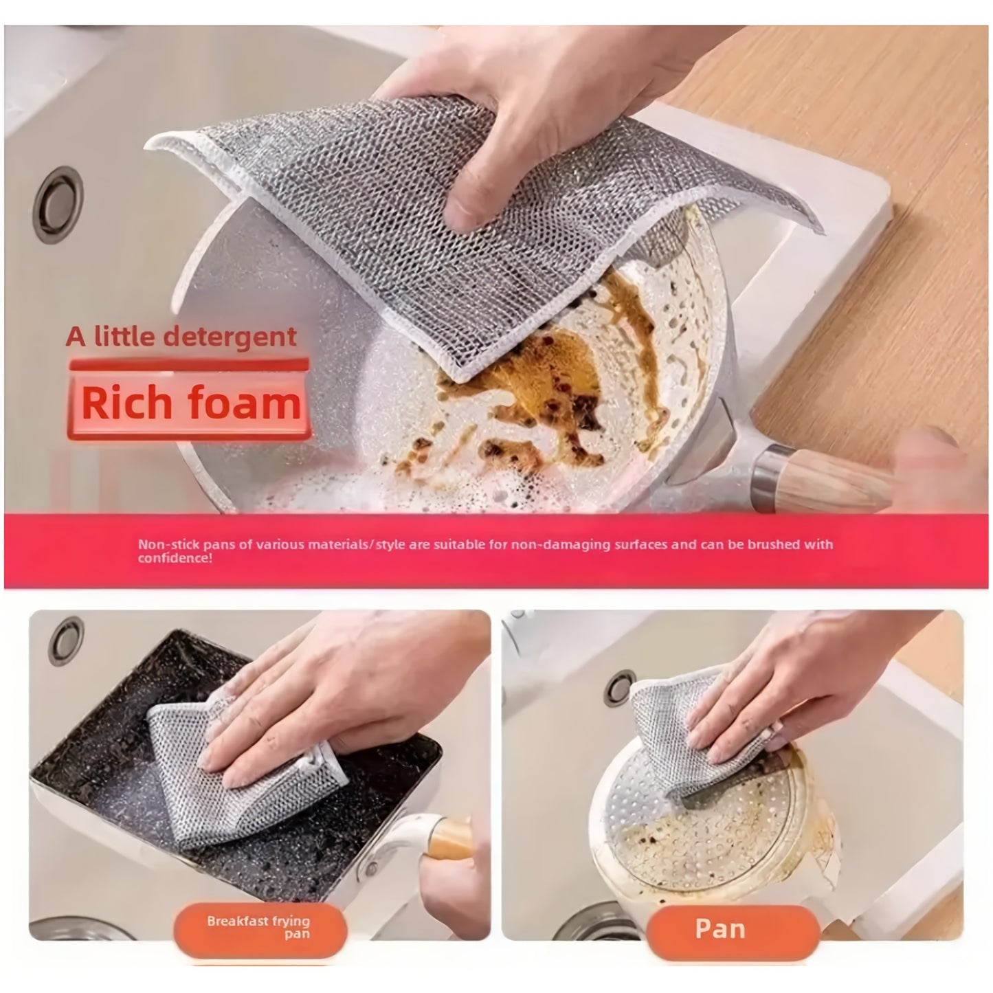 Metal Wire Rags, Cleaning Cloth Towels Scrub Rags Household Kitchen Pot Washing And Dishwashing Double Sided Rags Cleaning Cloth, Commercial Cleaning Cloth, Kitchen Degreasing Cloth, Durable Steel Ball Replacement - Affordable And Easy To Clean