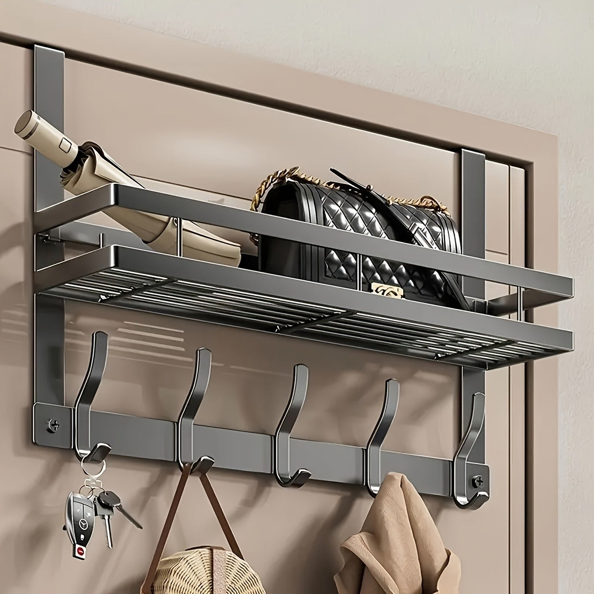 Multifunctional Metal Easy-Install Over-the-Door Storage Rack For Bedroom, Bathroom & Kitchen Organization