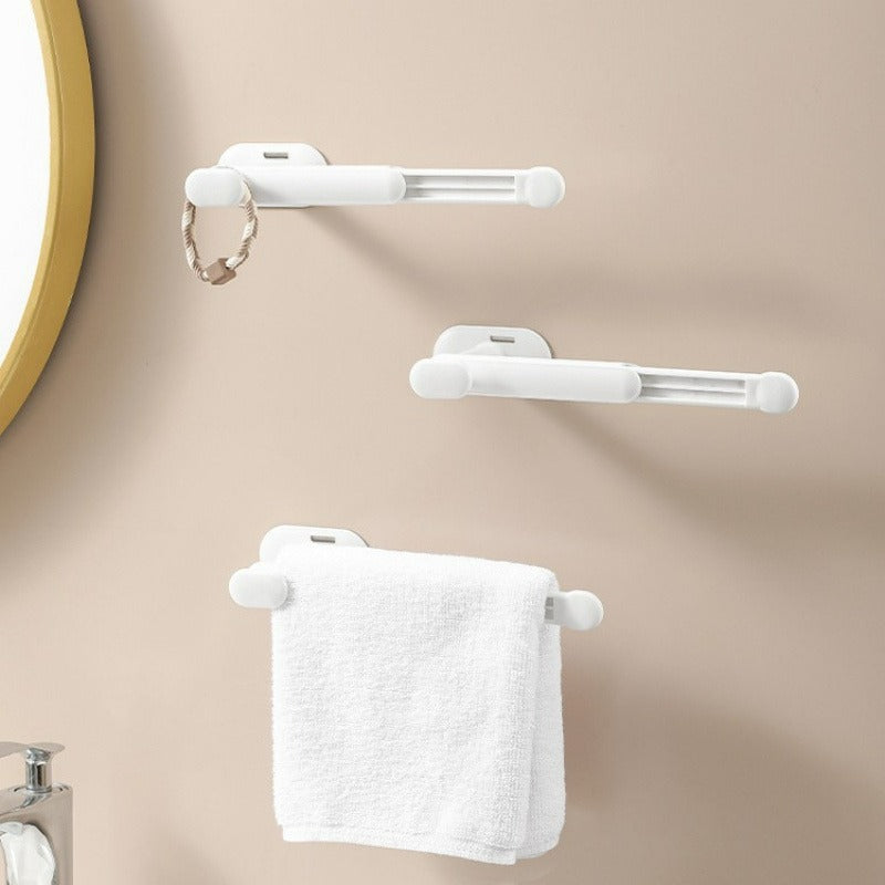 Versatile No-Drill White L-Shaped Telescopic Hook - Stretchable, Wall-Mounted Hanger for Doors, Bathrooms & Kitchens - Modern Plastic Design with Adhesive Backing, Bathroom Hanger, Towel Racks