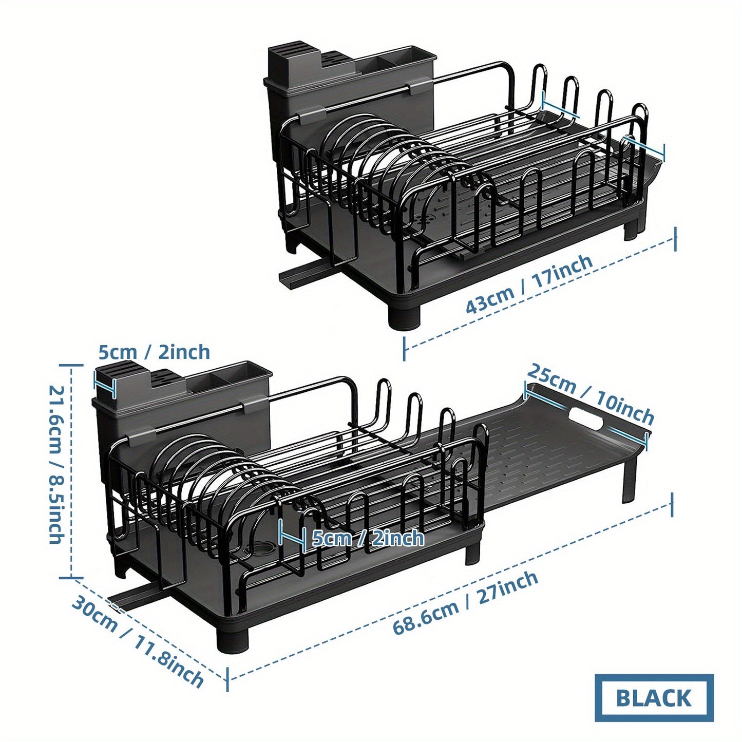 [Retractable rust-proof dish rack] Retractable dish rack, large dish drying rack, kitchen countertop multi-purpose dish rack, rust-proof drying dish rack with cutlery cup rack
