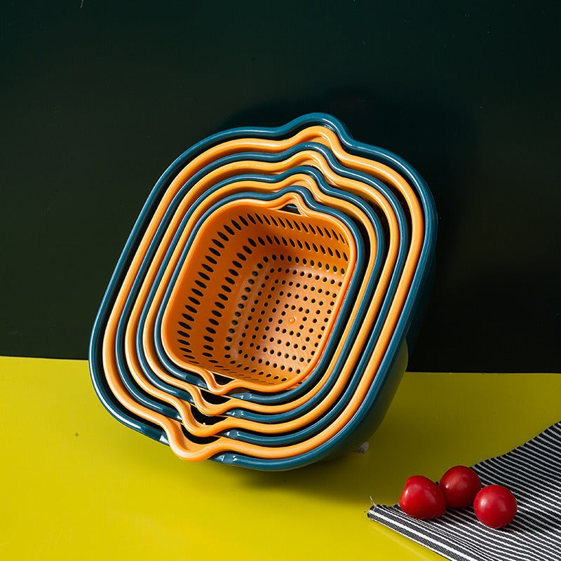 [Plastic Drainer Basket], Double-layer Plastic Drainer Basket, Reusable Household Drainer Basket, Suitable for Kitchen, Fruits and Vegetables, Multi-purpose for Living Room, Bedroom, Bathroom, Terrace - No Electricity Required