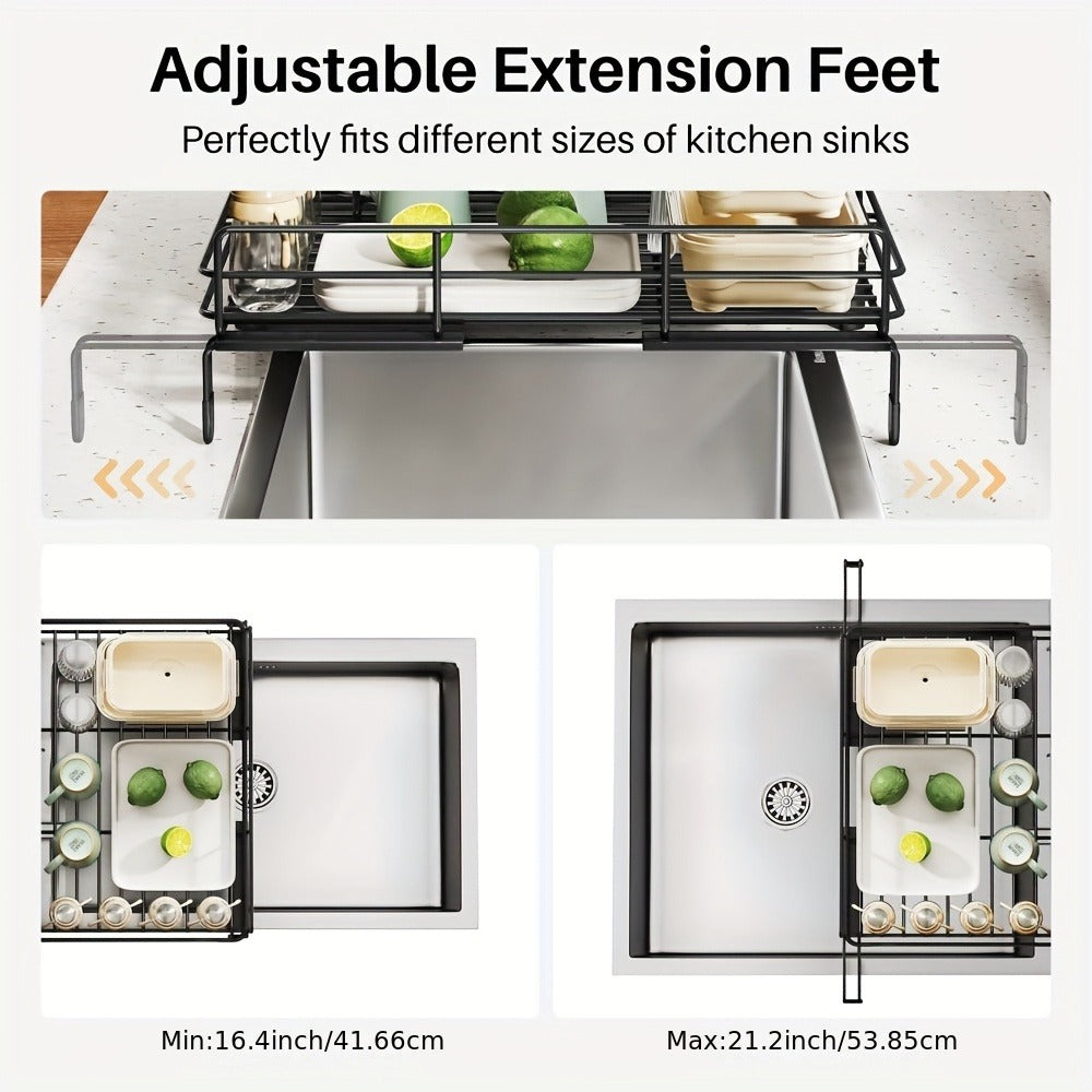 2-in-1 Expandable Rust-Resistant Metal Dish Drying Rack With Pan Slotså Utensil Holder, And Drainboard For Space-Saving Kitchen Counter And Sink Organization, Dish Rack For Kitchen Counter, Dish Drying Rack Over Sink