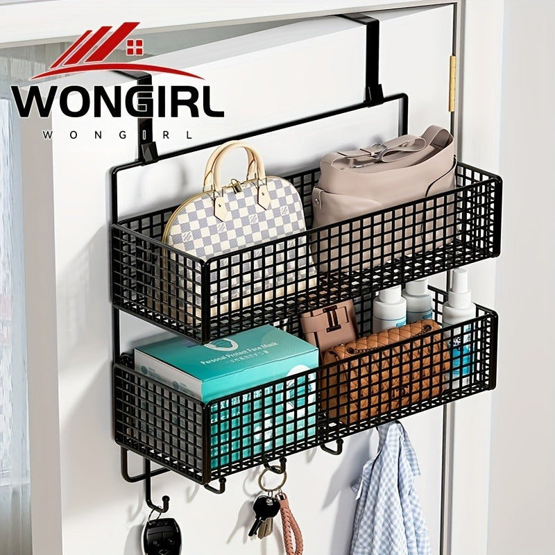 2-Tier Iron Over-the-Door Storage Rack with Hooks and Mesh Baskets for Bathroom, Bedroom, Kitchen, Office, Industrial & Commercial Cleaning