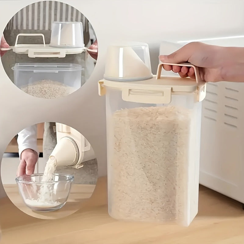 [Leakproof Food Container] Leakproof, Moisture-Proof Airtight Food Storage Container with Lid - Durable PE Material Kitchen Organizer for Grains, Nuts, Flour & Rice