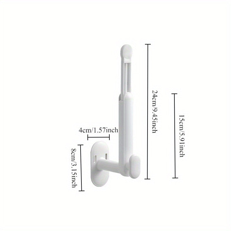 Versatile No-Drill White L-Shaped Telescopic Hook - Stretchable, Wall-Mounted Hanger for Doors, Bathrooms & Kitchens - Modern Plastic Design with Adhesive Backing, Bathroom Hanger, Towel Racks