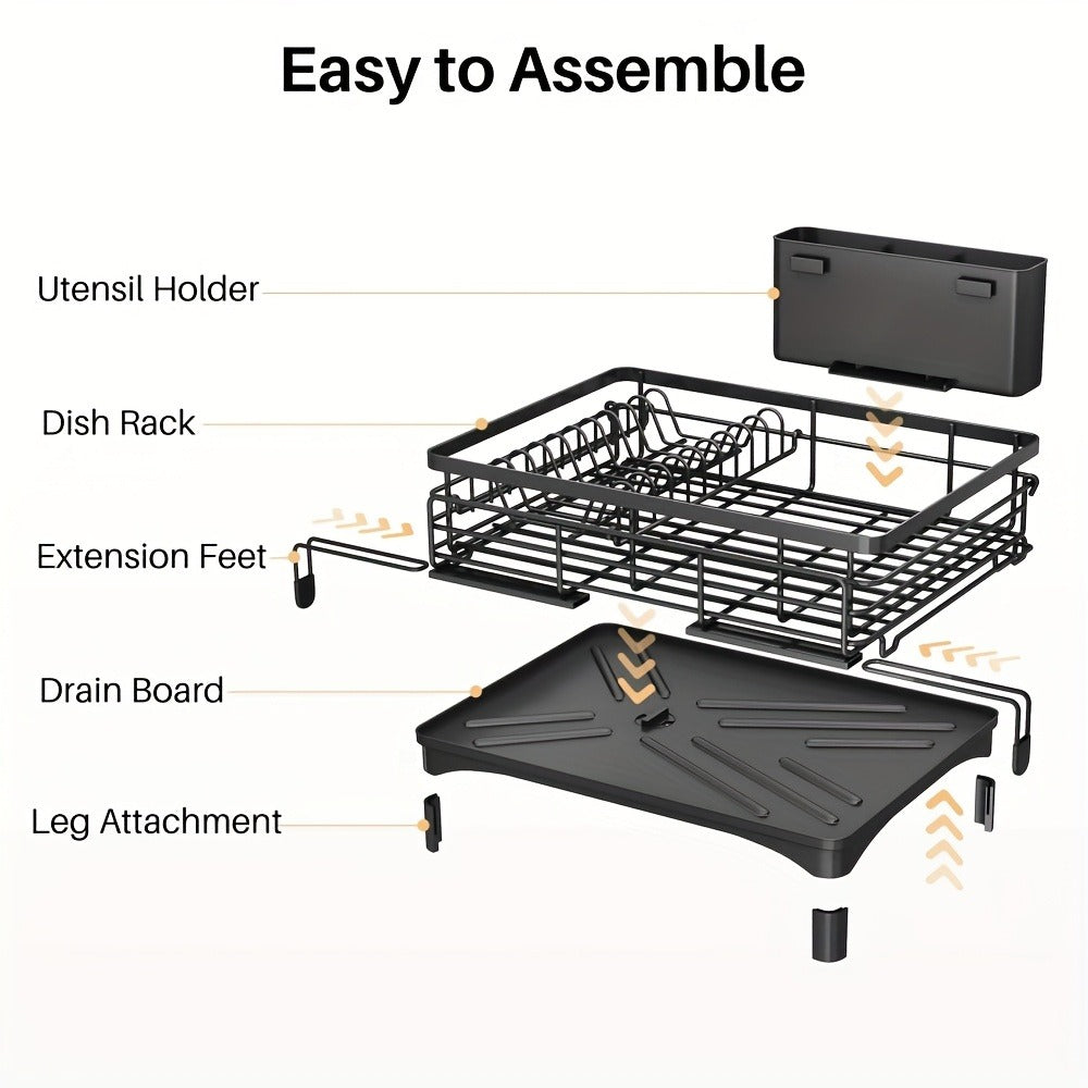 2-in-1 Expandable Rust-Resistant Metal Dish Drying Rack With Pan Slotså Utensil Holder, And Drainboard For Space-Saving Kitchen Counter And Sink Organization, Dish Rack For Kitchen Counter, Dish Drying Rack Over Sink