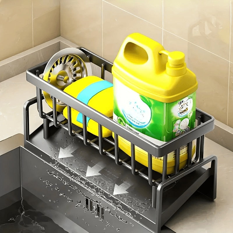 Kitchen Sink Storage Rack - Organizer for Sponges, Soap, Brushes, Towels, and Cloths - Durable Plastic with Drain Tray - Ideal for Kitchen Supplies Storage, Kitchen Sink Accessories