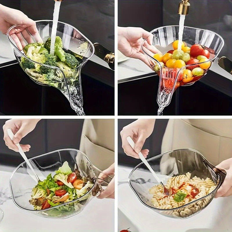 [Multi-Functional Plastic Drain Basket] High-Quality, Versatile Kitchen Drain Basket - Multifunctional Plastic Strainer with Funnel for Vegetables, Pasta, Fruit & Salad - Perfect for BBQs & Outdoor Cooking