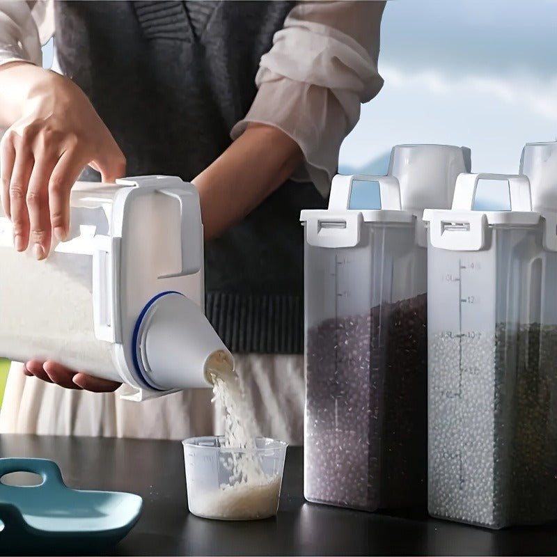 [Leakproof Food Container] Leakproof, Moisture-Proof Airtight Food Storage Container with Lid - Durable PE Material Kitchen Organizer for Grains, Nuts, Flour & Rice