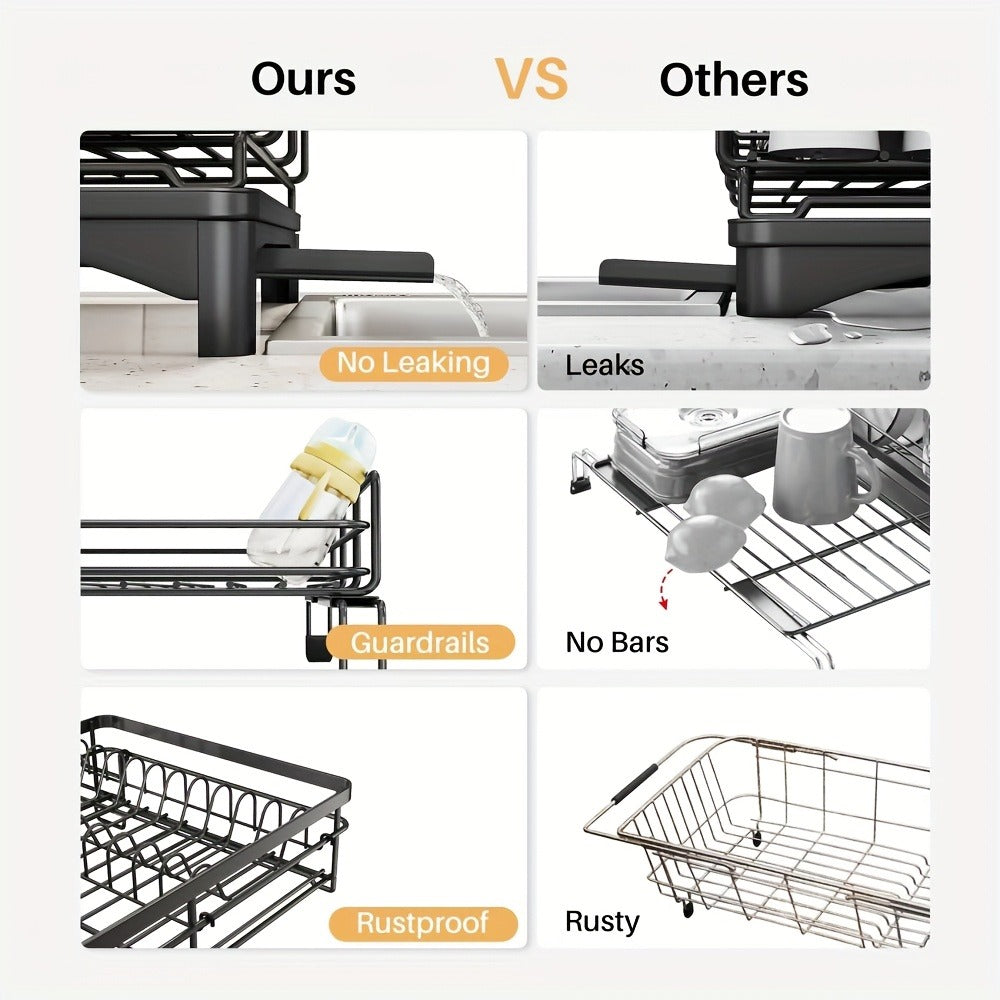 2-in-1 Expandable Rust-Resistant Metal Dish Drying Rack With Pan Slotså Utensil Holder, And Drainboard For Space-Saving Kitchen Counter And Sink Organization, Dish Rack For Kitchen Counter, Dish Drying Rack Over Sink