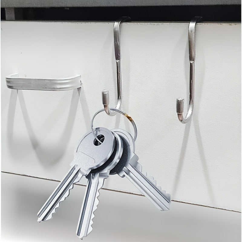 Silver S-Shaped Metal Over-the-Door Hook - 1pc Strong Load Capacity, Multi-Use, Easy Install, Wall Mount, Rust-Resistant, Space-Efficient for Kitchen, Dorm, Wardrobe, Shoe Cabinet