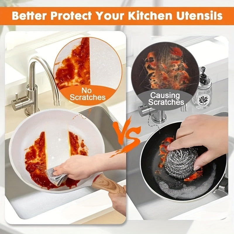 Metal Wire Rags, Cleaning Cloth Towels Scrub Rags Household Kitchen Pot Washing And Dishwashing Double Sided Rags Cleaning Cloth, Commercial Cleaning Cloth, Kitchen Degreasing Cloth, Durable Steel Ball Replacement - Affordable And Easy To Clean