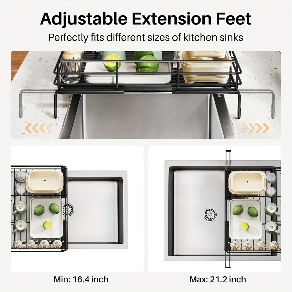 2-in-1 Expandable Rust-Resistant Metal Dish Drying Rack With Pan Slotså Utensil Holder, And Drainboard For Space-Saving Kitchen Counter And Sink Organization, Dish Rack For Kitchen Counter, Dish Drying Rack Over Sink
