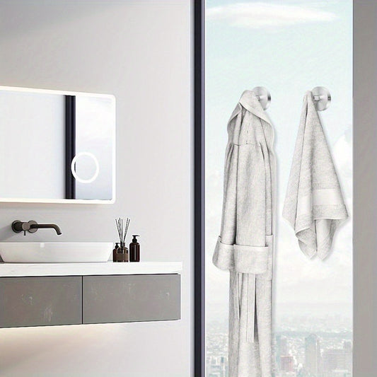 Suction Cup Hooks for Shower Rooms, Bathrooms, Glass Doors, Mirrors, Kitchen Tiles, Loofahs, Towels, Coats, Drill-Free Bathrobe Hooks, Can Hang Items up to 15 Pounds, Removable Wall Hooks, Brushed Silver, 2 Pack